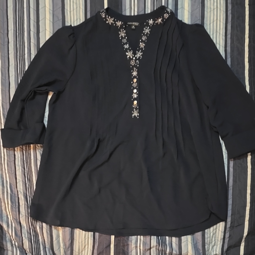 Ava & Grace Black Embellished V-Neck Tunic